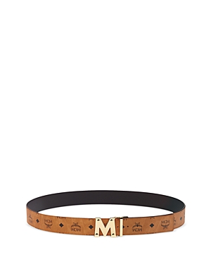 Mcm Men's Claus Reversible Leather Belt With 24k Yellow Gold Plated Buckle In Cognac