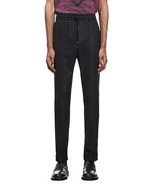 The Kooples Wool Blend Flannel Straight Fit Trousers In Black