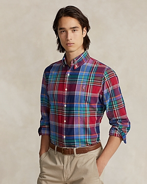 Polo Ralph Lauren Classic Fit Plaid Oxford Button Down Shirt In Dark Pink/blue Multi