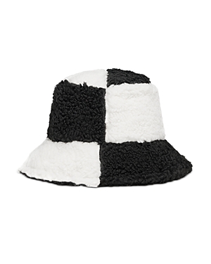 Shop Jocelyn Checkered Faux Shearling Bucket Hat In Black/white