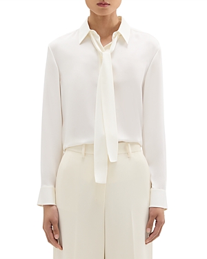 Shop Theory Silk Tie Neck Blouse In Ivory