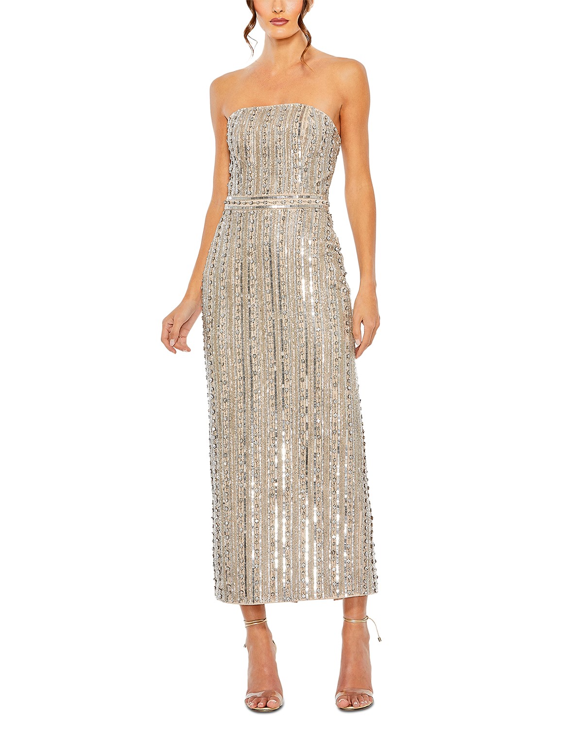 Beaded Strapless Column Gown