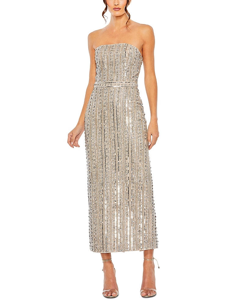 Mac Duggal Embellished Strapless Column Dress In Nude