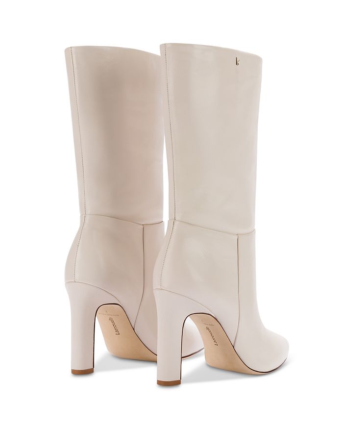 Shop Larroude Women's Cindy Pointed Toe High Heel Boots In Bone