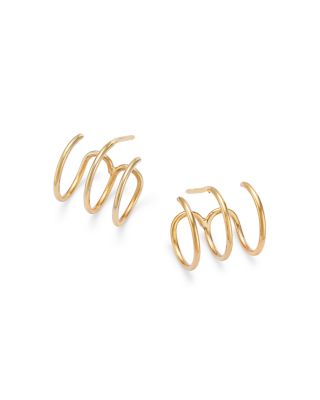 14K Yellow Gold Triple Wire Cuff Earrings