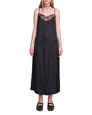 Shop Maje Lace Trim Maxi Slip Dress In Black