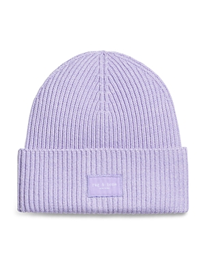 Rag & Bone Blake Logo Patch Wool Blend Rib Beanie In Lavender