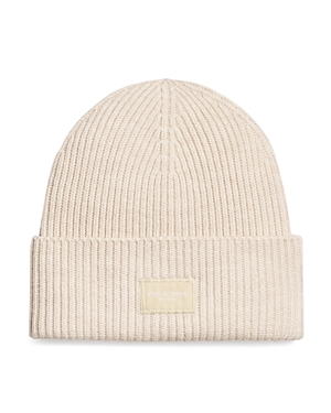 Rag & Bone Blake Logo Patch Wool Blend Rib Beanie In Ivory