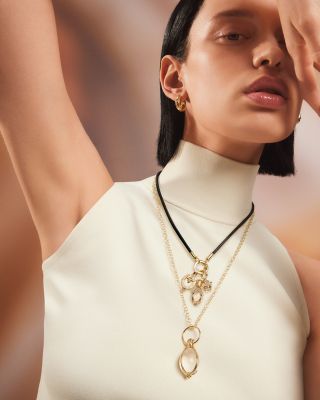 18K Yellow Gold Classic Black Leather Cord Necklace, 18&amp;quot;