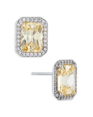 Emerald Cut Halo Stud Earrings 