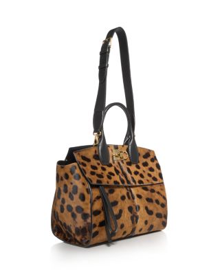 Ferragamo Leopard Print Calf Hair Studio Soft Bag