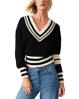 Steve Madden Jen Stripe Trim Sweater In Black Mult