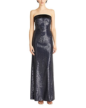 Shop ml Monique Lhuillier Reese Sequined Strapless Gown In Midnight
