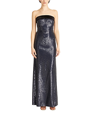 ml Monique Lhuillier Reese Strapless Sequin Column Gown In Midnight