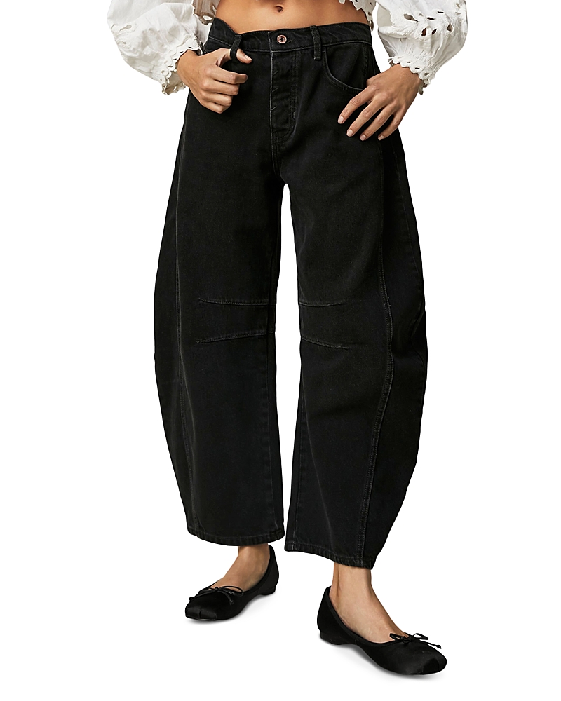 Free People Lucky You High Rise Cropped Wide Leg Barrel Jeans In Soundwaves In Soundwave
