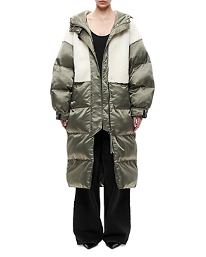 Shoreditch Ski Club Marlowe Shearling Parka In Steel Green/natural White