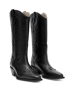 Allsaints Womens Black Dolly Embroidered-stitch Leather Western Boots In Black