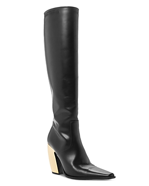 Shop Bottega Veneta Women's Tex Block Heel Tall Boots In Black/gold