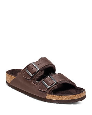Shop Birkenstock Men's Arizona Shearling Slip On Sandals In Brown