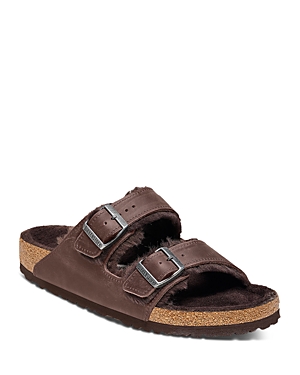 Birkenstock Arizona Slide Sandal With Genuine Shearling In Brown