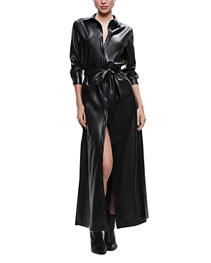 Shop Alice And Olivia Chassidy Faux Leather Maxi Shirt Dress In Black