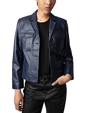 Shop Zadig & Voltaire Liams Leather Jacket In Marine