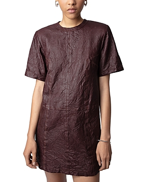 Zadig & Voltaire Riddy Creased Leather Minidress In Chocolate