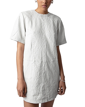 Shop Zadig & Voltaire Riddy Cuir Froisse Textured Leather Tee Dress In Judo