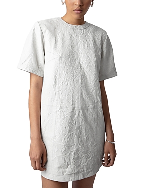 Zadig & Voltaire Riddy Cuir Froisse Textured Leather Tee Dress In Judo