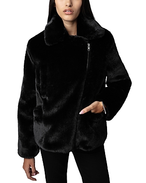 Shop Zadig & Voltaire Freeze Faux Fur Coat In Noir