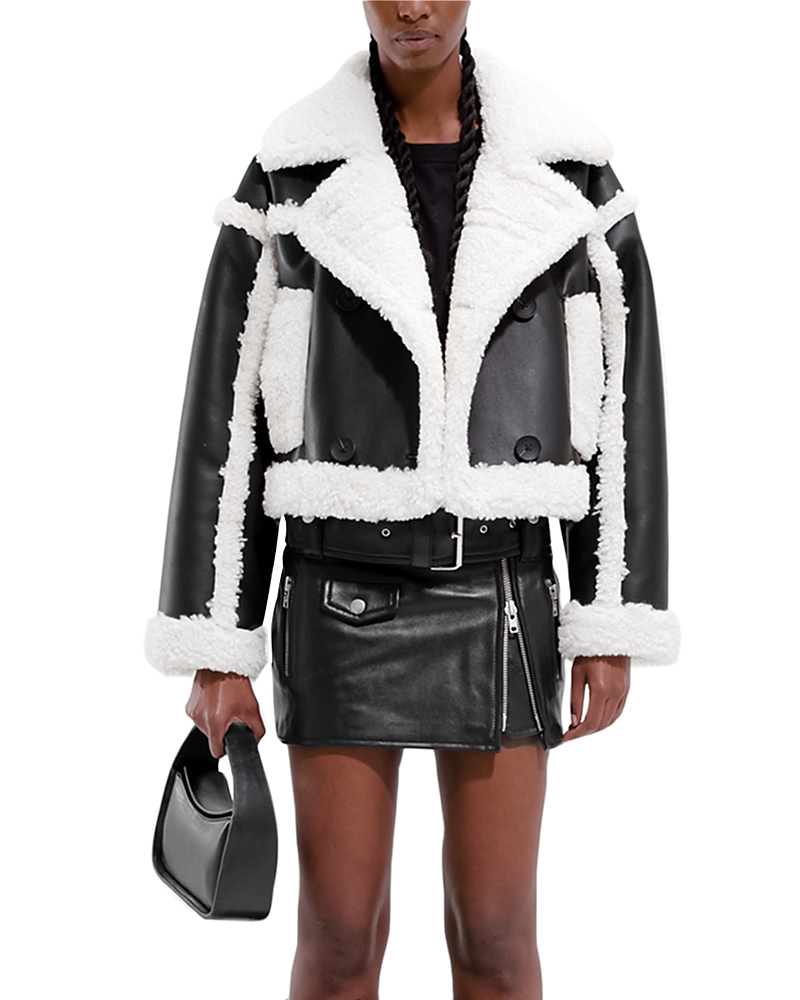 Stand Studio Double Breasted Faux Shearling Kristy Jacket In Black/white