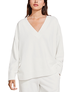 Shop Eberjey Boucle V Neck Sweatshirt In Ivory