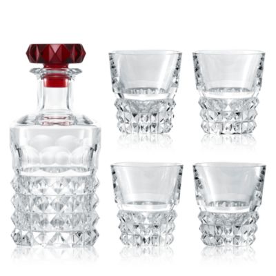 Louxor Red Bar Set with Decanter and 4 Tumblers 