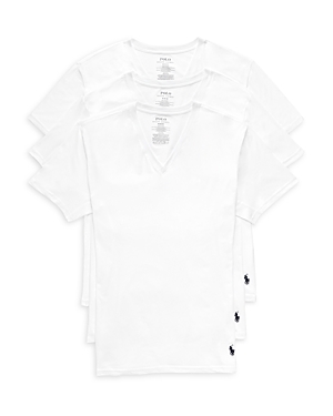 Polo Ralph Lauren Classic Fit V Neck Undershirts, Pack Of 3 In White