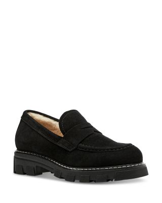 La Canadienne Donny Suede Platform Penny Loafers In Black