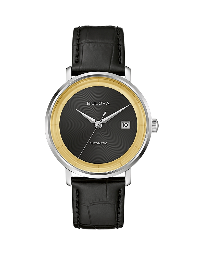 Bulova Men's Classic Frank Sinatra Rat Pack Automatic Black Leather Strap Watch 40mm In Black