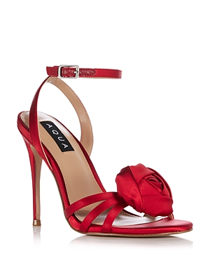 Aqua Women's Babs Satin Rosette High Heel Sandals - 100% Exclusive In Red Satin