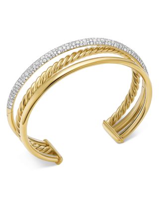 Pav&eacute; Crossover Three Row Cuff Bracelet in 18K Yellow Gold with Diamonds