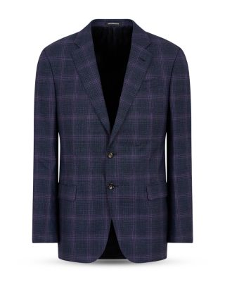 Shadow Plaid Single Breasted Notch Lapel Suit Jacket