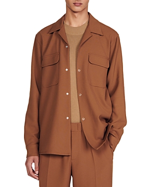 Sandro Joker Oversized Fit Button Down Shirt In Caramel