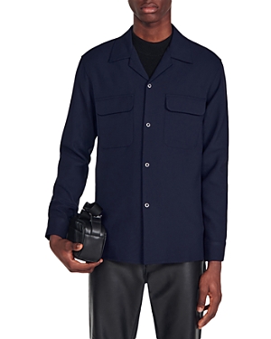 Sandro Joker Oversized Fit Button Down Shirt In Navy Blue