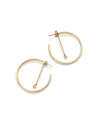 14K Yellow Gold Diamond Dangle Post Front to Back Hoop Earrings