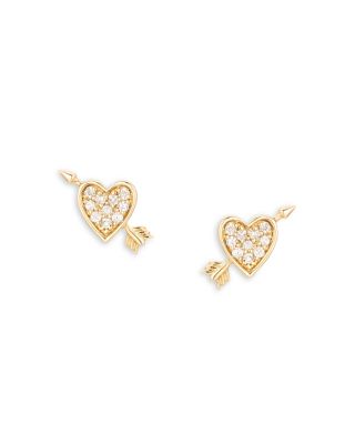 Adina Reyter - 14K Yellow Gold Pav&eacute; Diamond Heart & Arrow Stud Earrings