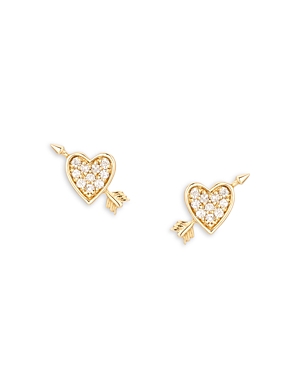 Shop Adina Reyter 14k Yellow Gold Pave Diamond Heart & Arrow Stud Earrings