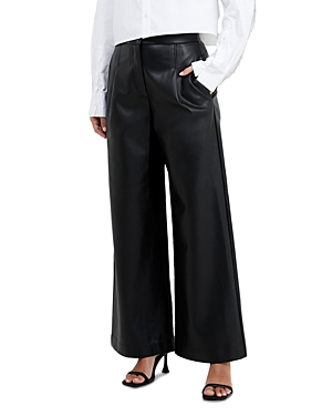 Shop French Connection Crolenda Faux Leather Pleated Pants In Blackout