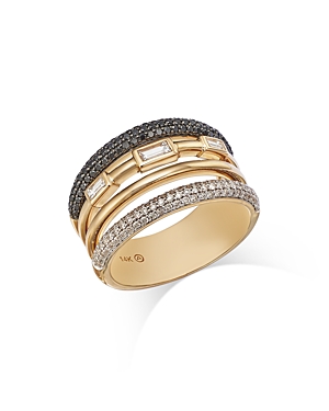Bloomingdale's Black & White Diamond Multi Layer Ring In 14k Yellow Gold, 0.95 Ct. T.w. In Black/gold