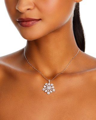 Diamond Flower Pendant Necklace in 14K White Gold, 2.30 tcw