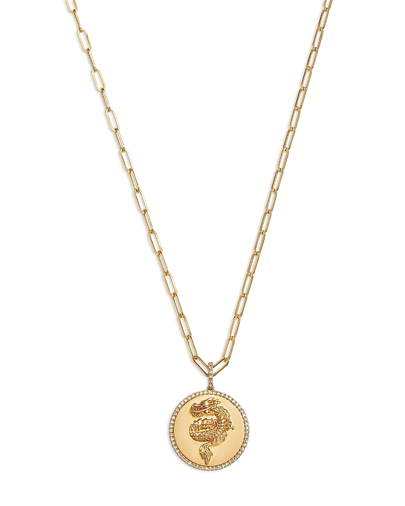 Bloomingdale's Diamond Dragon Disc Pendant Necklace In 14k Yellow Gold, 0.23 Ct. T. W. In Gold