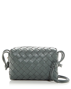 Bottega Veneta Mini Loop Camera Intrecciato Leather Crossbody Bag In Slate/gold