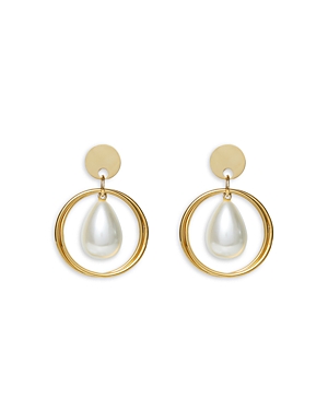 Shop Lele Sadoughi Imitation Pearl Orbital Drop Earrings In Gold Tone In White/gold